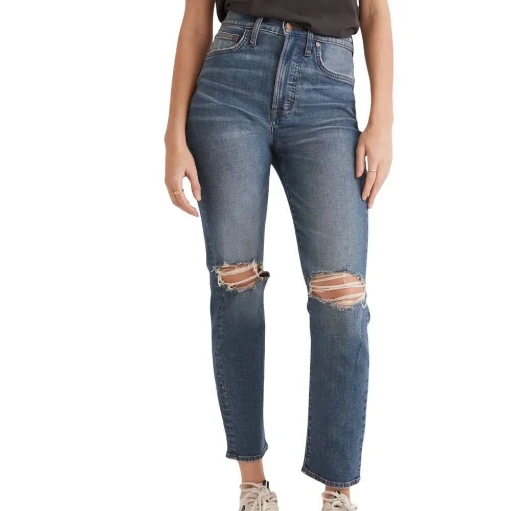 Madewell Jeans Women's 25 Blue The Perfect Vintage Crop Jean Ripped Knee